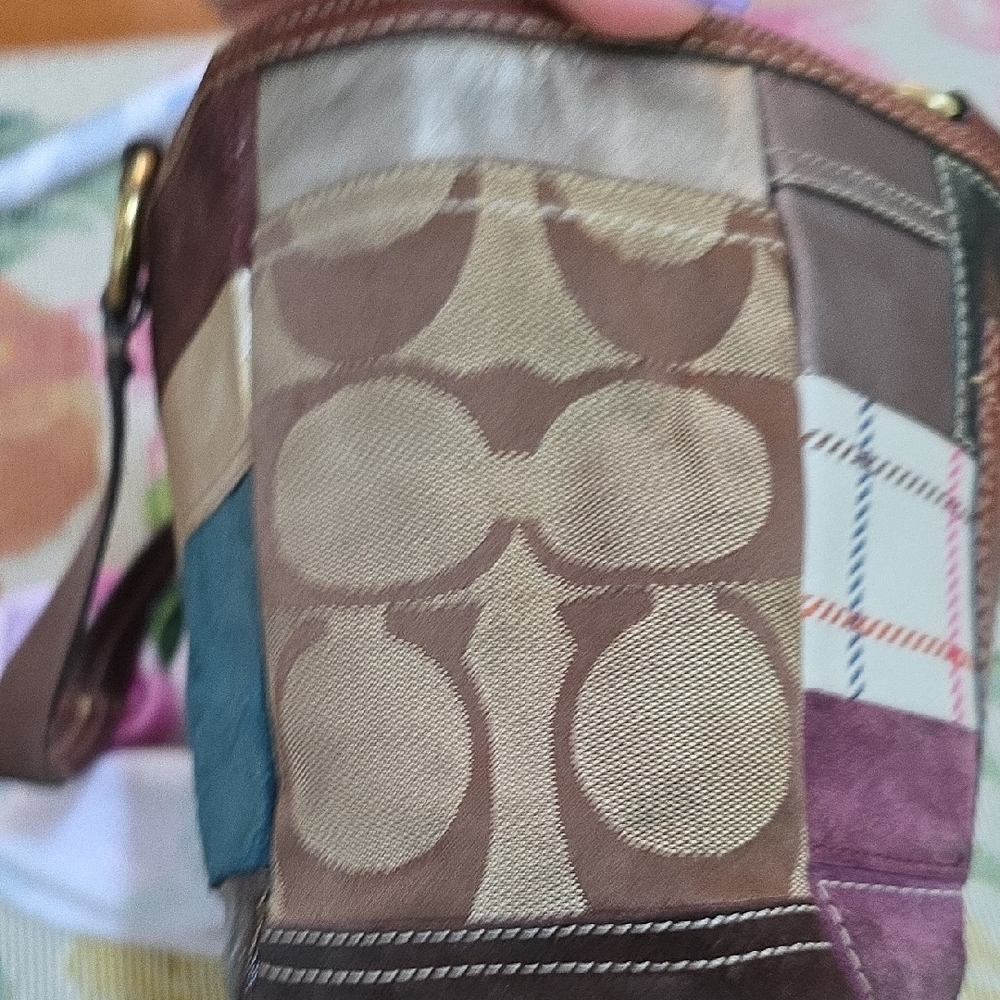 Vintage Coach Patchwork Leather Tote Bag - Brown, Burgundy, Teal Gold - Picture 7 of 7